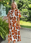 Floral Print Midi Dress with Puff Sleeve Detail