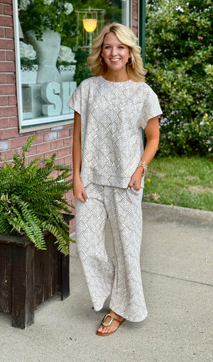Geo Print Taupe Top & Pant SET