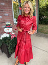 Red Faux Leather Midi Dress
