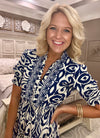 Navy Printed Woven Dress with Ruffle Details