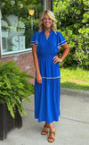 Royal Blue Smocked Waist Flutter Sleeve Midi Dress **FINAL SALE**