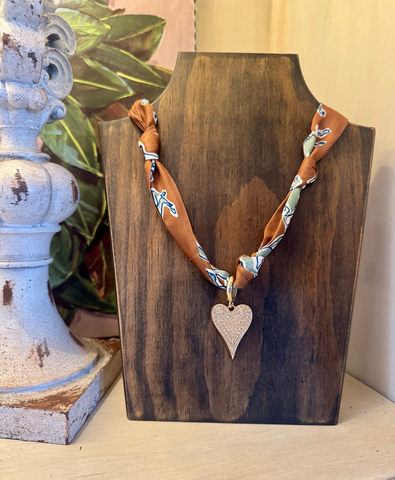 Rhinestone Heart Scarf Necklace