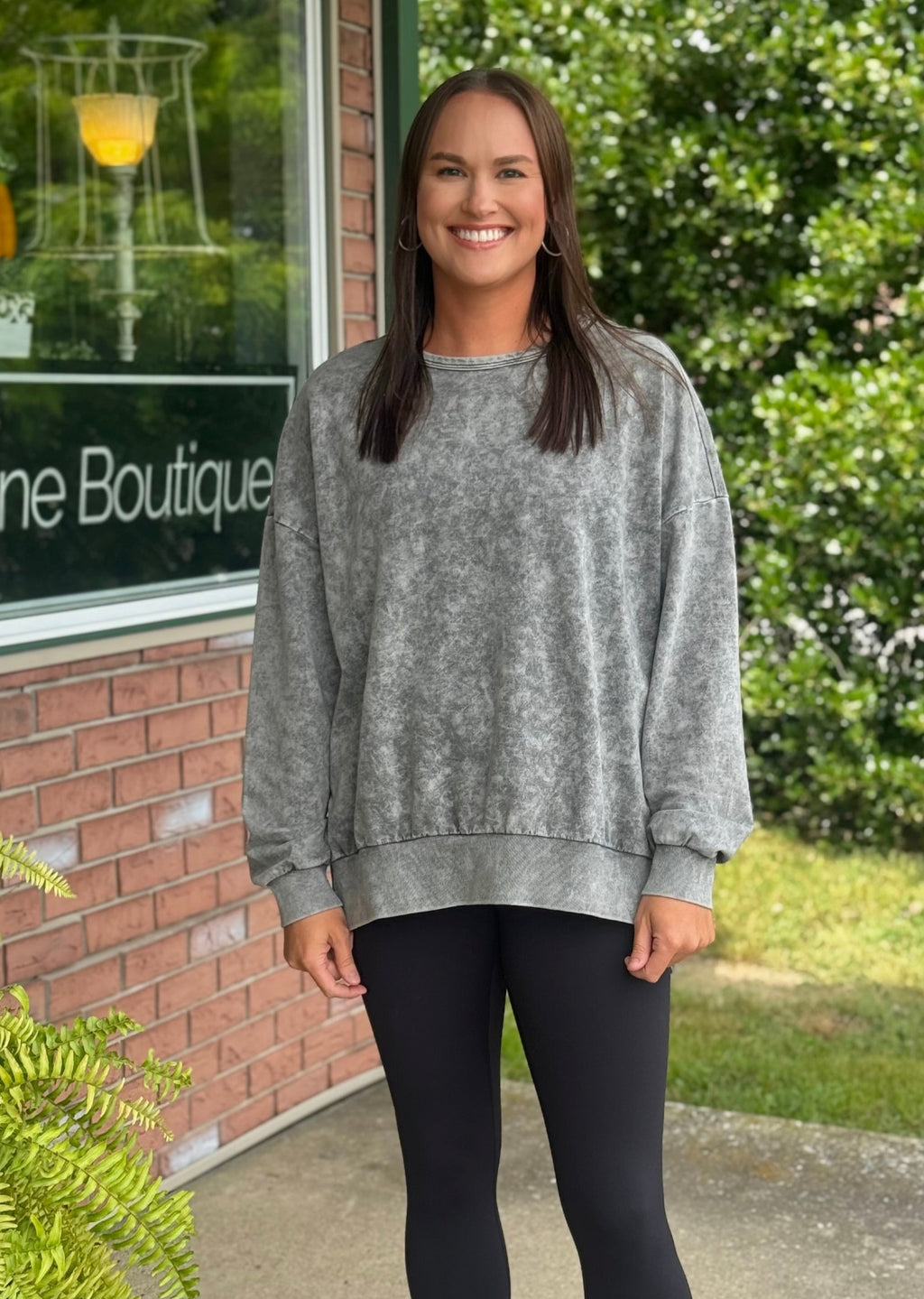 Washed Crewneck Long Sleeve Tunic Top