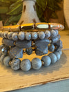 Grey & Gold Beaded Bracelet Set with Cheetah Bead Detail