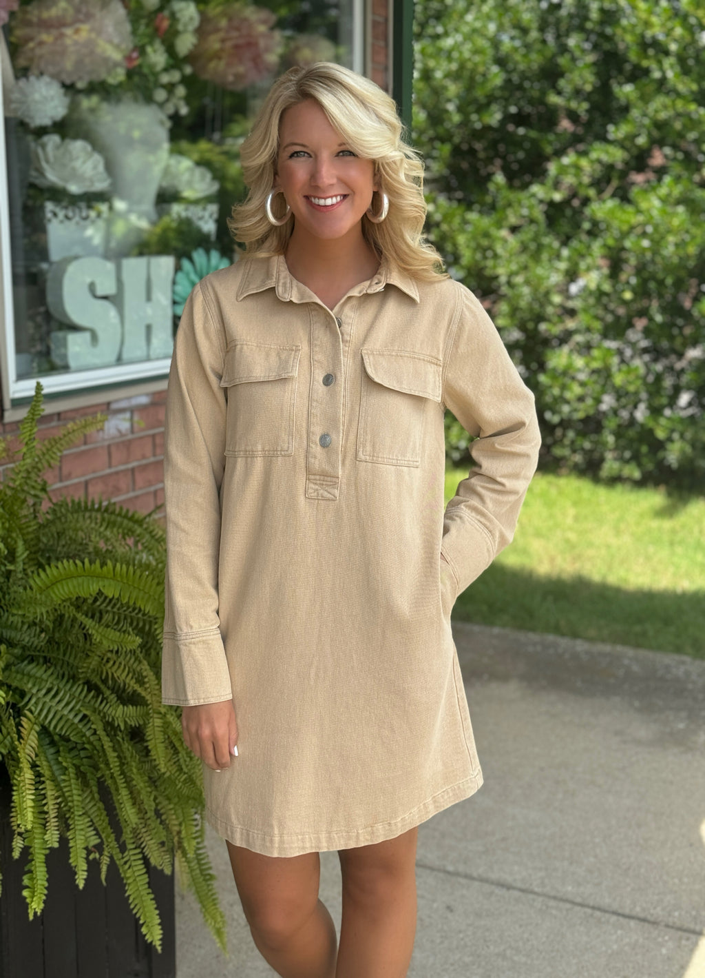 Washed Collared Shirt Dress