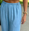 Light Denim Wide Leg Drawstring Pant