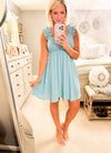 Light Teal Ruched Sleeve Mini Dress