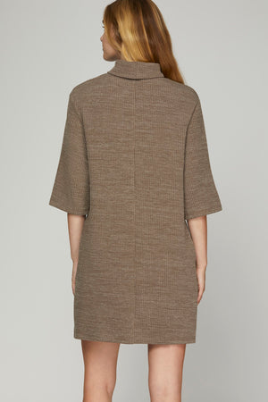Mocha Turtleneck Ribbed Knit Dress