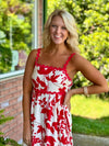 Red Floral Maxi Dress with Rick Rack Detail