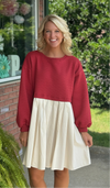 Red Brick Quilted Knit Pleated Dress