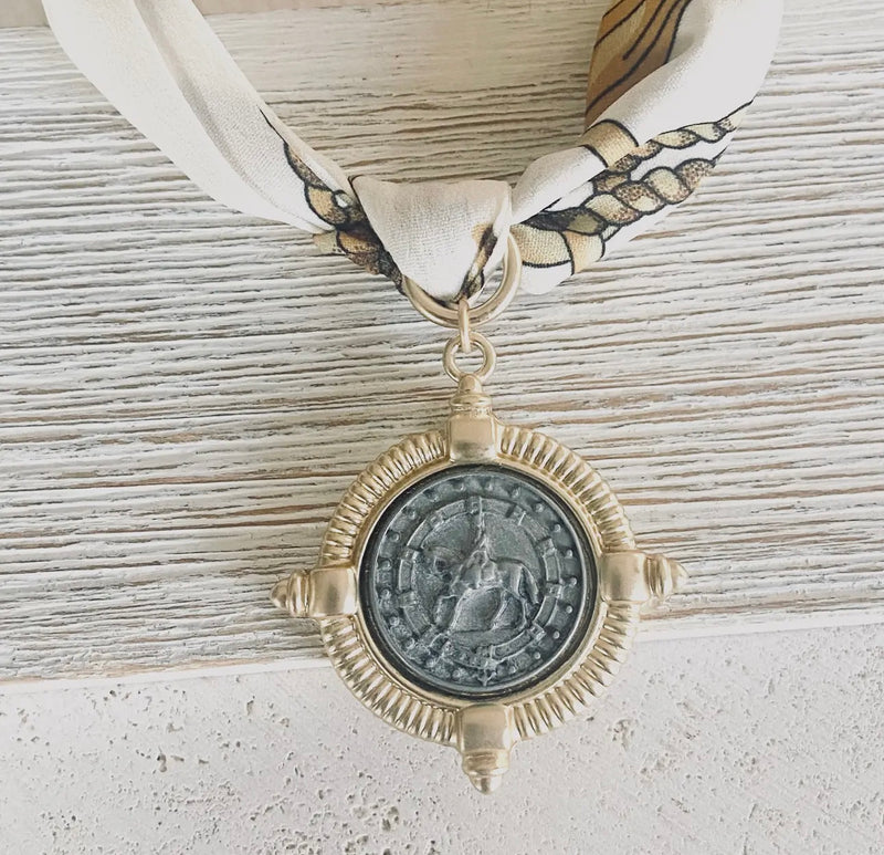 Scarf Necklace with Charm Pendant