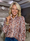 Floral Print Top with Stripe Contrast Neckline