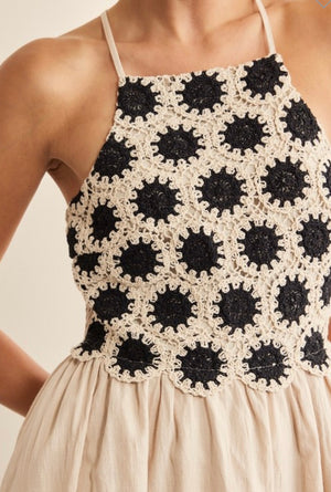 Crochet Detailed Dress with Criss Cross Back