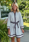 Mocha Stripe Dress with Tie Waist & Border Detail