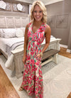 Pink Floral Sleeveless Midi Dress