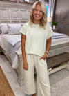 Cream Textured Top and Pant SET