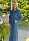 Textured Denim with Gold Button & Belt Details