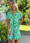 Green & White THML Dress with Ruffle Collar