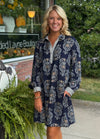 Navy Printed Dress with Contrast Detail