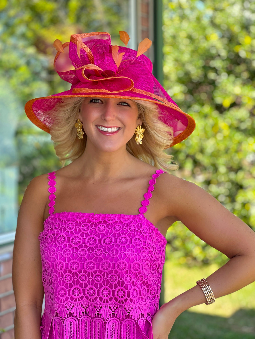 Hot Pink & Orange Sinamay Derby Hat