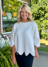 Off White Sweater with Scallop Hem & Sleeve Detail