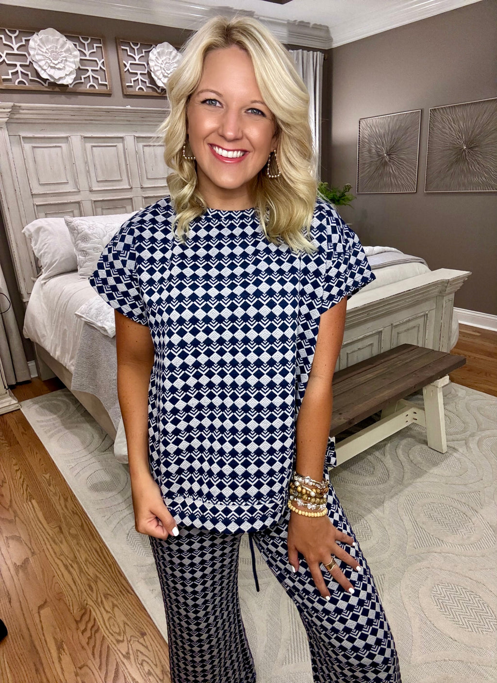 Navy Printed Top and Pant SET