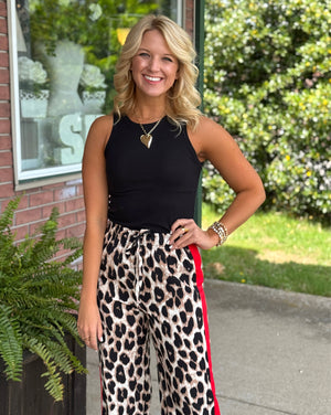 Leopard Print Pant with Red Detail