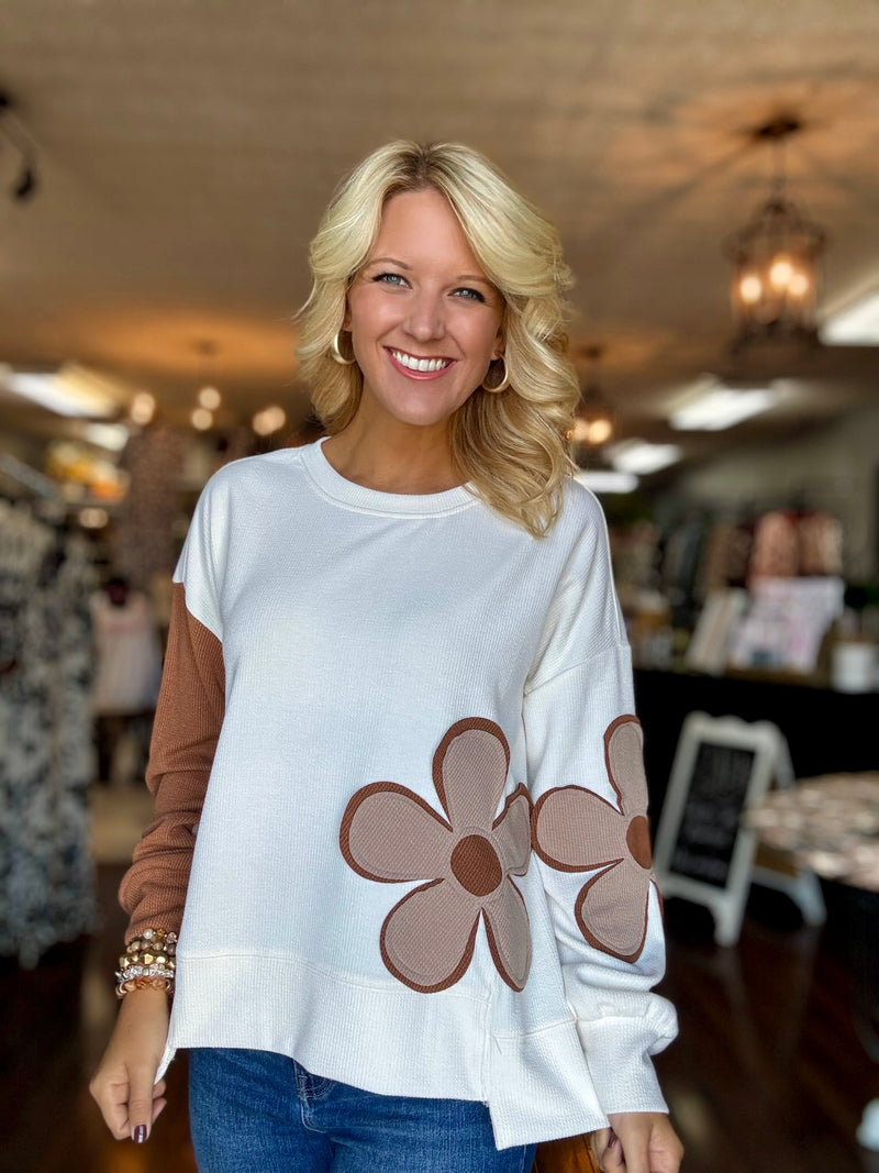 Brown & Cream Flower Patch Top