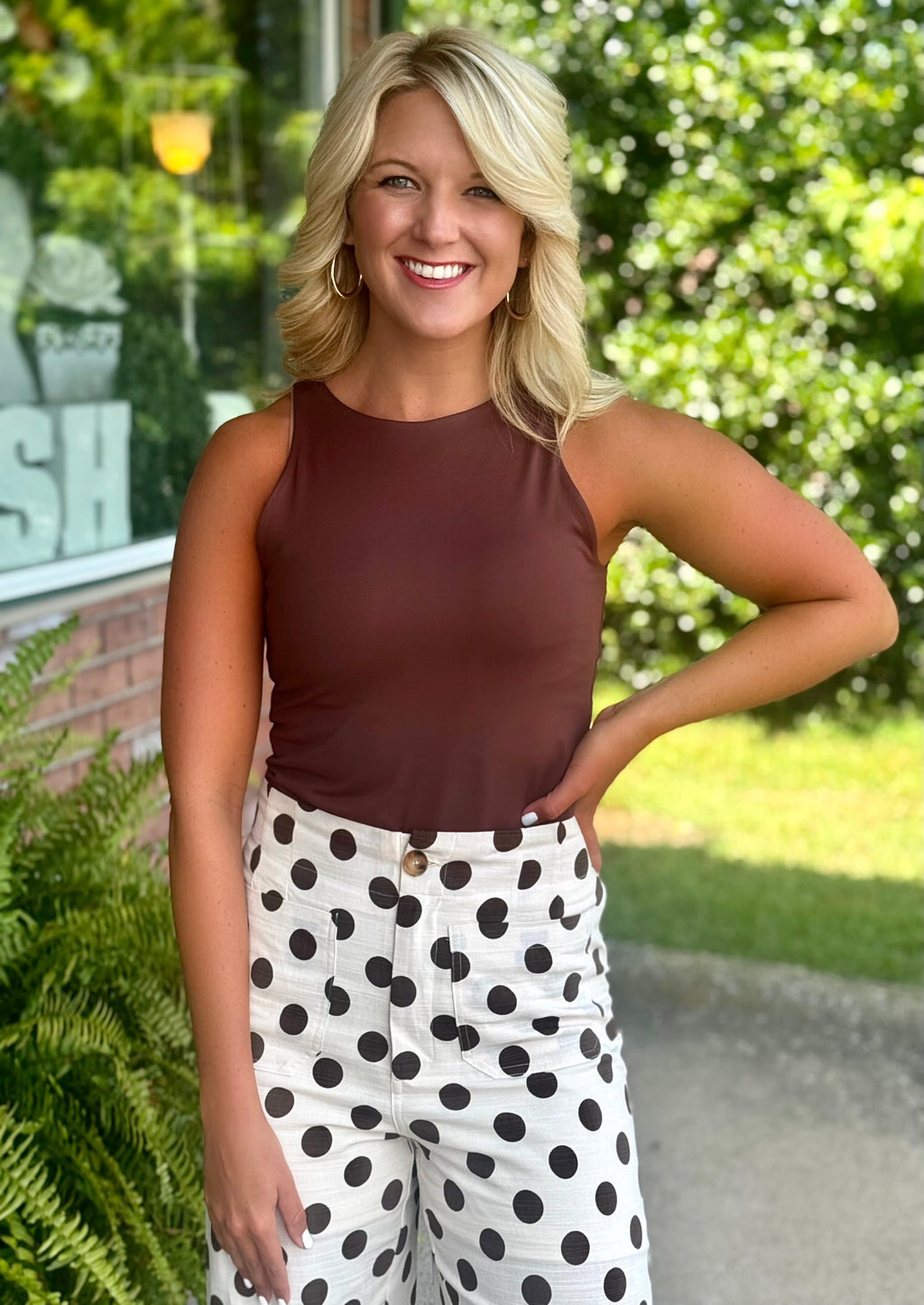 Brown Polka Dot Wide Leg Pant