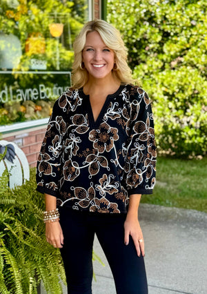 Black Embroidered Detail Top