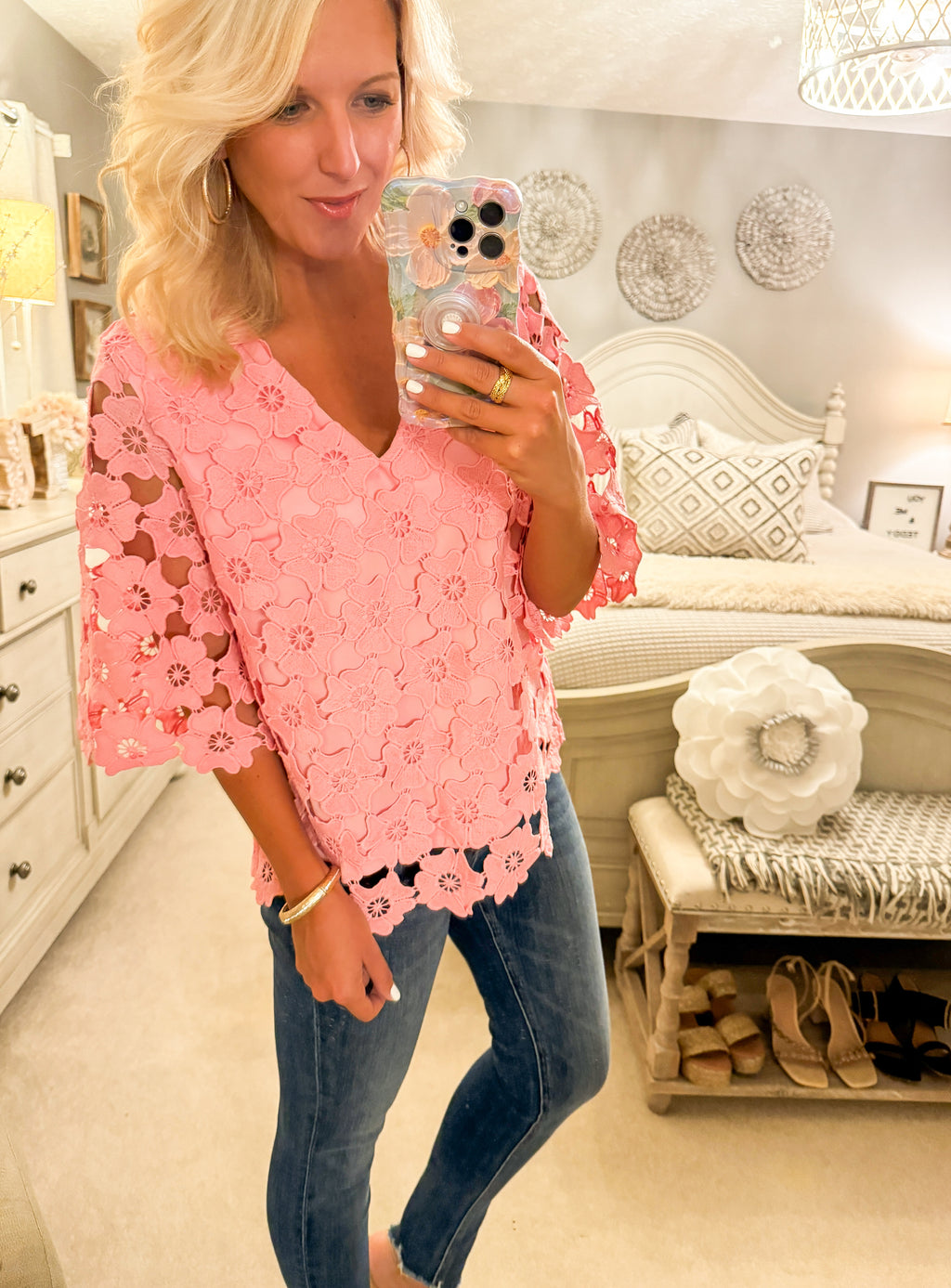 Pink Floral Lace Top