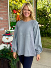 Grey Stripe Pleat Sleeve Tunic Top