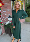 Emerald Green Midi Dress with Collar and Side Slit