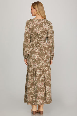 Floral Midi Dress with Cinched Waist