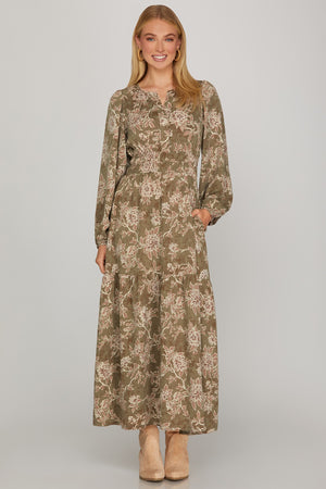 Floral Midi Dress with Cinched Waist