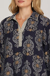 Navy Printed Dress with Contrast Detail