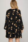 Black Floral Tiered Ruffle Dress