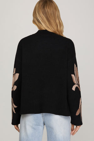 Black Flower Patterned Sweater
