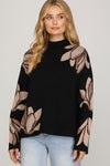 Black Flower Patterned Sweater