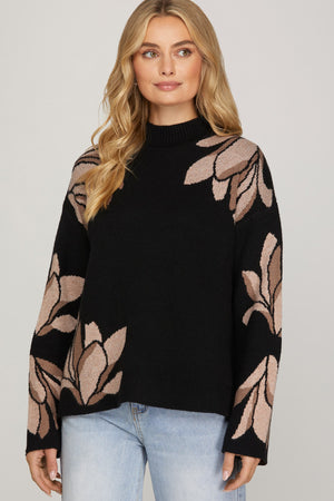 Black Flower Patterned Sweater