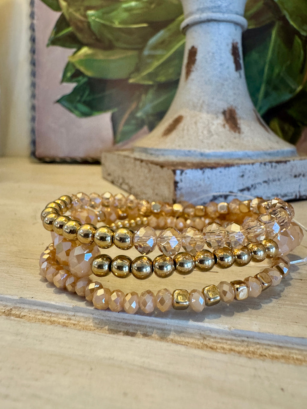 Champagne & Brown Beaded Bracelet