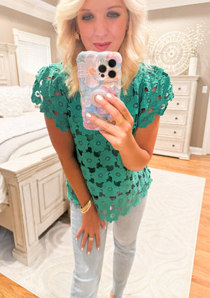 Green Floral Lace Top