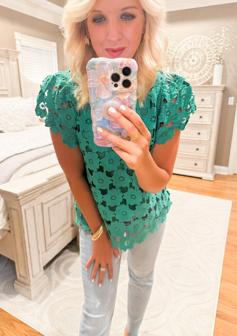 Green Floral Lace Top