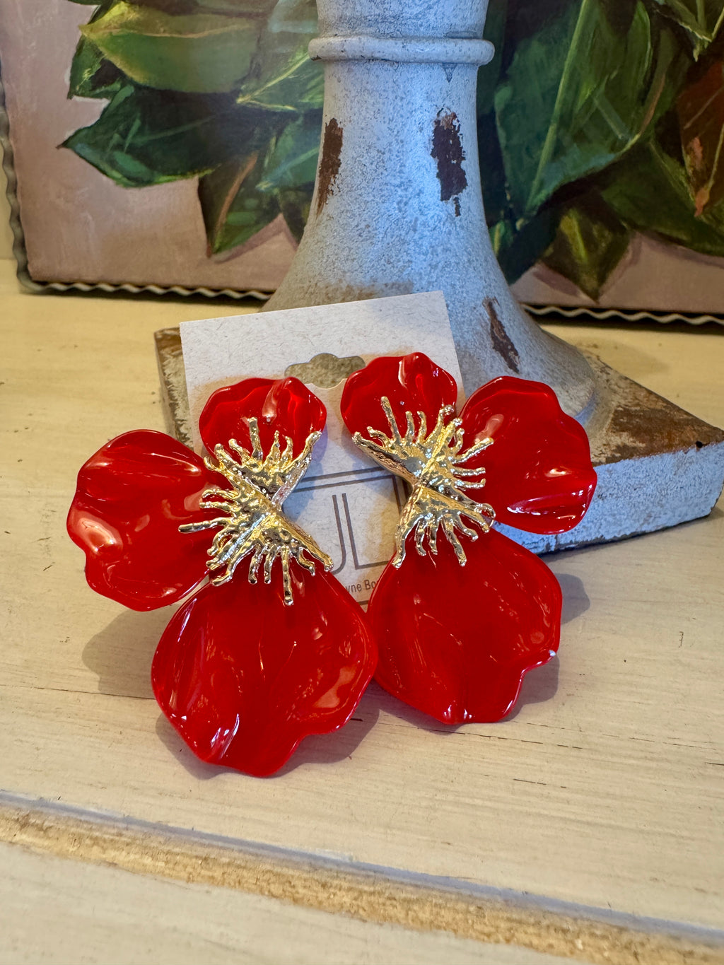 Red Acrylic Flower Petal Earring