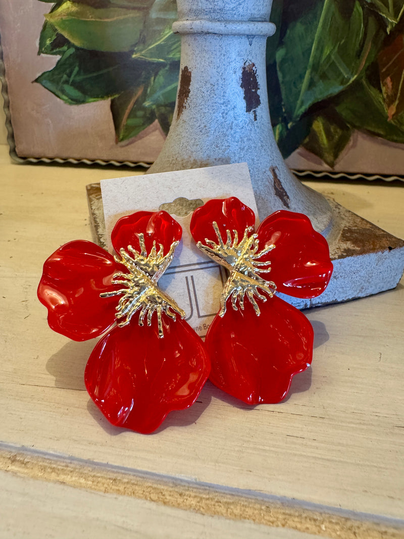 Red Acrylic Flower Petal Earring