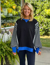 Oversized Tunic Top with Colorblock & Stripe Detail