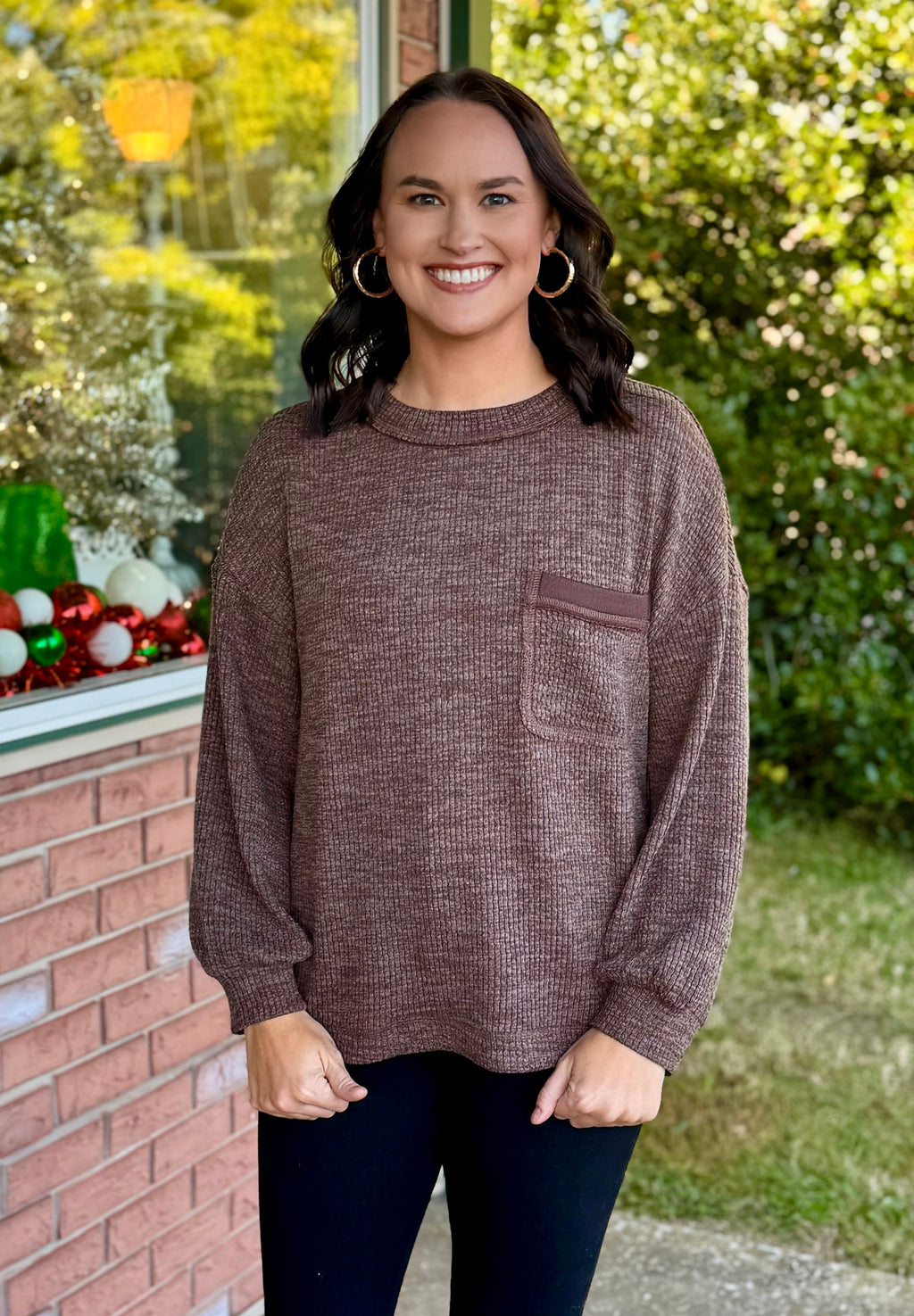 Dark Brown Pocket Detail Top