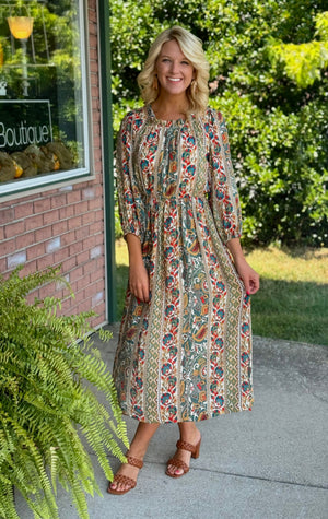 Boho Floral Midi Dress