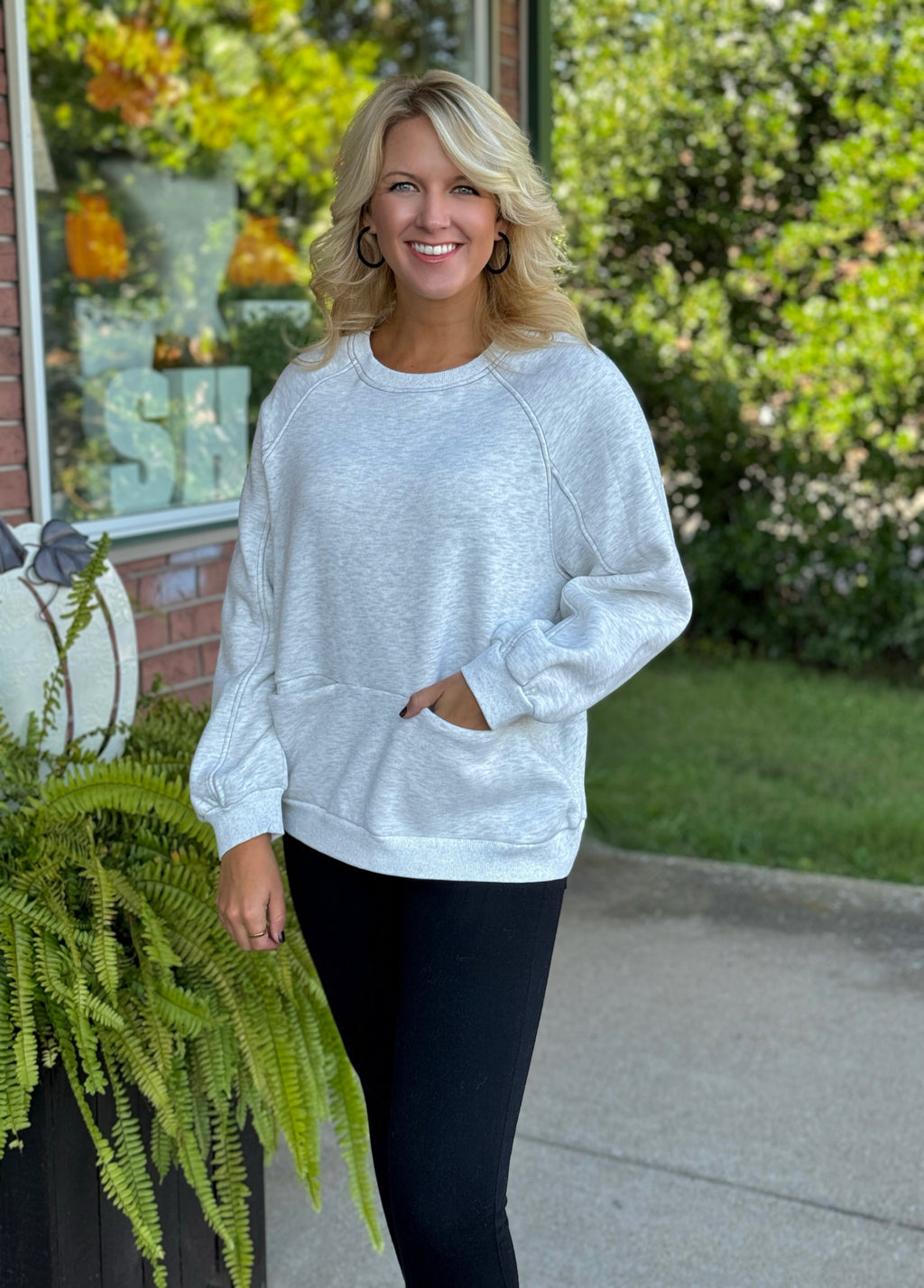 Heather Grey Sweatshirt with Double Pocket Details