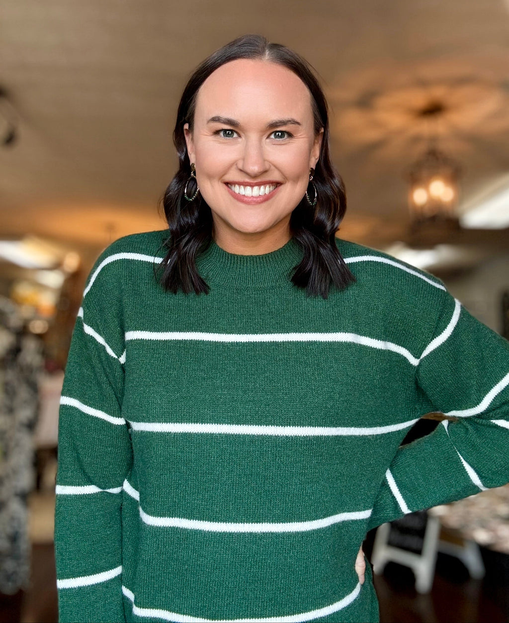 Hunter Green & White Stripe Sweater